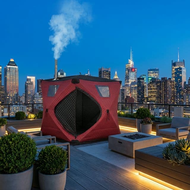 Urban rooftop infrared sauna product image for space-limited ownership context