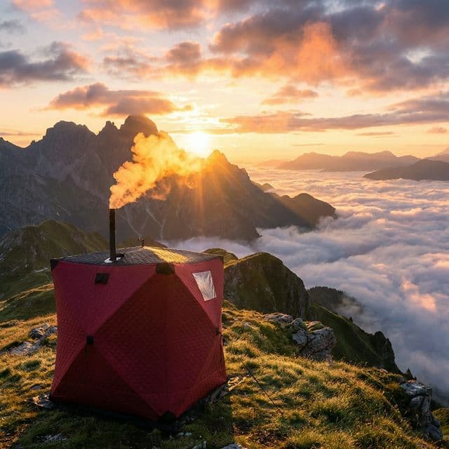 Portable tent sauna landscape setup
