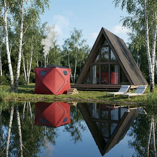 Scandinavian style sauna tent scene